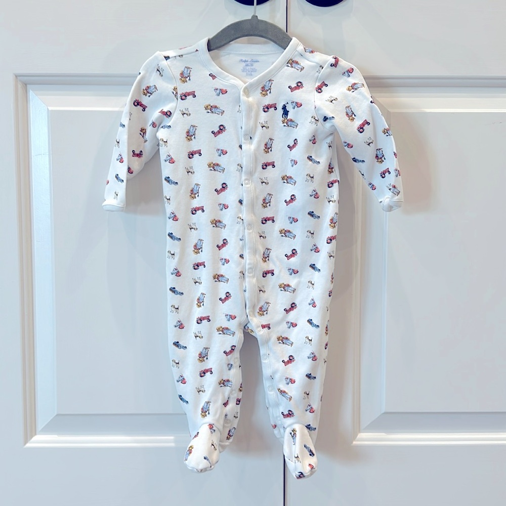 RALPH LAUREN One Piece Footie Pajamas, Size: 6 Months, Color: White